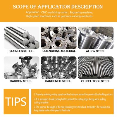 4-فلوئیت Tungsten Carbide End Mill با شعاع داخلی 55 درجه و اندازه دانه 0.6um برای قطر برش D4 تا D16