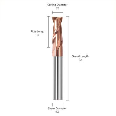 آسیاب پایینی کربید وولفستم با کف صاف CNC با دو فلوت و برش کلید 55 درجه برای فولاد با پوشش nACo4