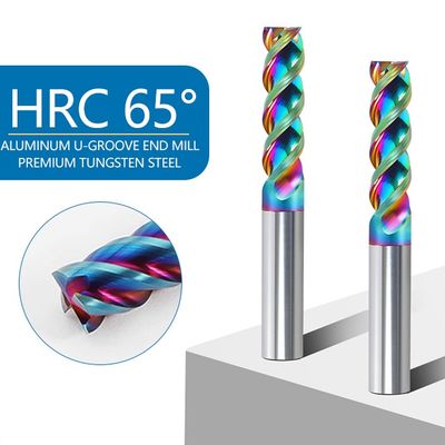 3-فلوت Tungsten Carbide End Mill با 65 ° U-خرید و دانه های نازک 0.6um برای ماشین آلات CNC درخشش بالا