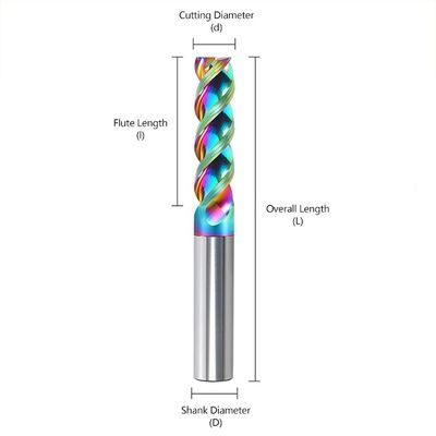 3-فلوت Tungsten Carbide End Mill با 65 ° U-خرید و دانه های نازک 0.6um برای ماشین آلات CNC درخشش بالا