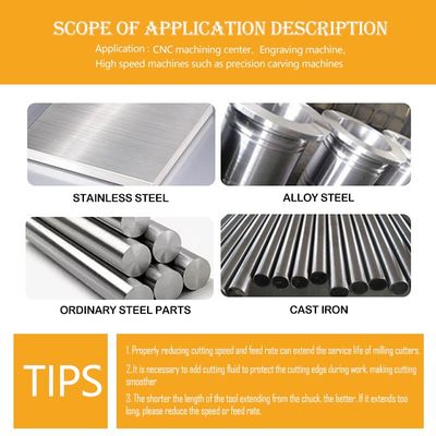 فرز انتهایی کاربید تنگستن 4 شیاره با سختی 70 درجه HRC و پوشش Alnovz3، مخصوص فرزکاری CNC فولاد ضد زنگ